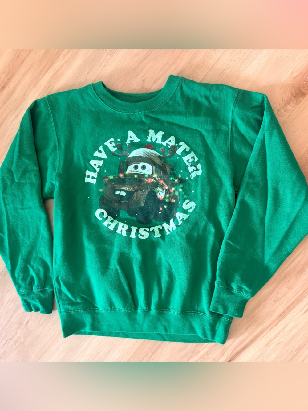 Disney Cars 'Have a Mater Christmas' Green Crewneck Sweatshirt Small